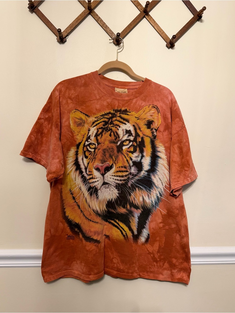 The Mountain Vintage Rust Orange Tie Dye Tiger Graphic Tee XL 100% Cotton Y2K